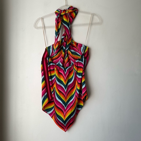 Trina Turk Marine 3 Satin Halter Top in Radio City Rose Multi XS - Picture 6 of 8